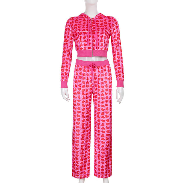 2pc Set Love Printed Hooded Cardigan(Shipping 10-14 Days)