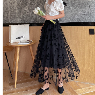 Black Lace Patchwork Skirt(Shipping 10-14 Days)