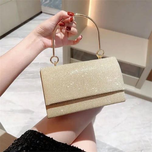 Load image into Gallery viewer, Gold Bright Silk Evening Bag Women Elegant Fashion Banquet Clutch Chain Shoulder Bags Luxury Purse Female Wedding Party Handbag(Shipping 10-14 Days)
