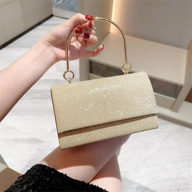 Gold Bright Silk Evening Bag Women Elegant Fashion Banquet Clutch Chain Shoulder Bags Luxury Purse Female Wedding Party Handbag(Shipping 10-14 Days)