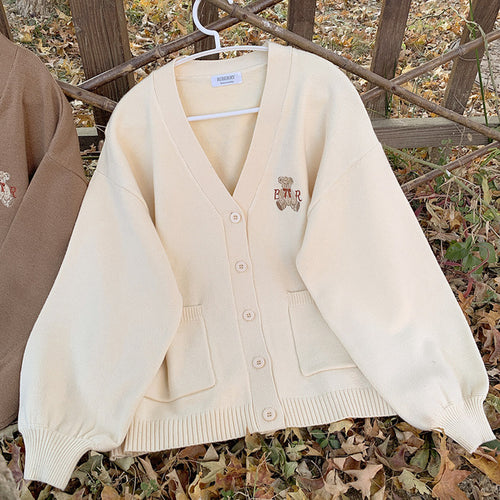 Load image into Gallery viewer, Cute Bear Embroidery Cardigan(Shipping 10-14 Days)
