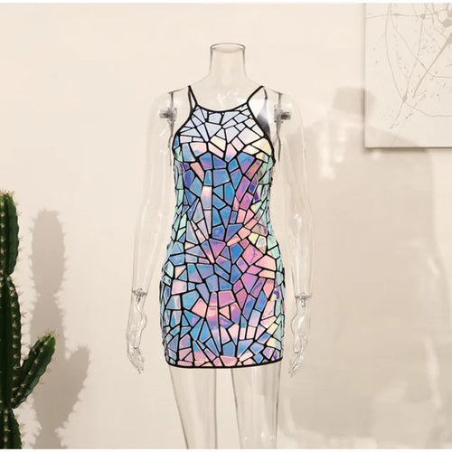 Load image into Gallery viewer, Sparkly Metallic Dresses Mini Summer Sexy Embellished Mirror Evening Shiny Dress Summer Sleeveless Backless Mini Elegant (Shipping 10-14 Days)
