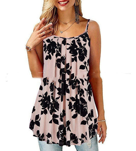 Women's Printed Pleated Wide Hem Loose Camisole(Shipping 10-14 Days)