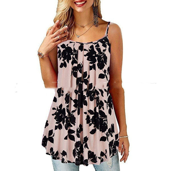Women's Printed Pleated Wide Hem Loose Camisole(Shipping 10-14 Days)