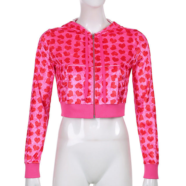 2pc Set Love Printed Hooded Cardigan(Shipping 10-14 Days)