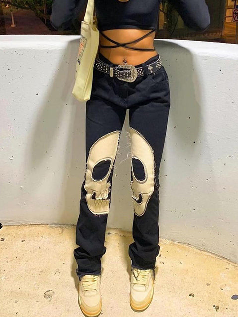 Load image into Gallery viewer, Printed Skull Jeans(Shipping 10-14 Days)
