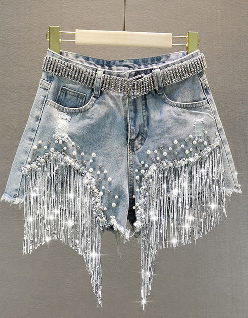 Load image into Gallery viewer, Tassel Beading Denim Short(Shipping 10-14 Days)
