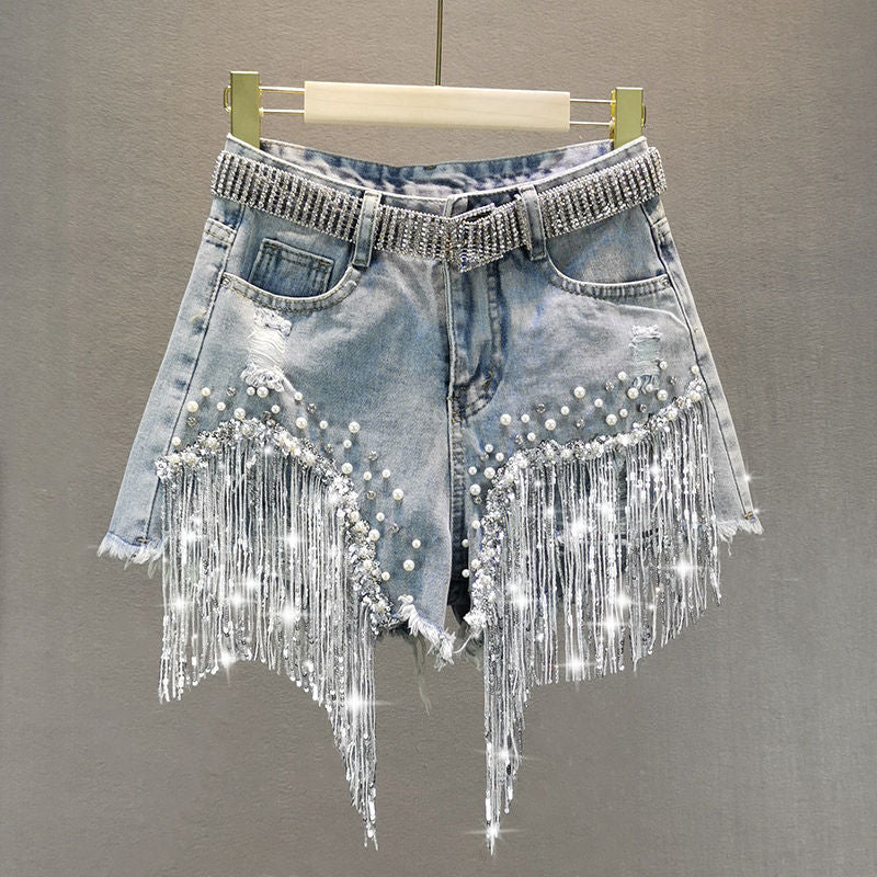 Tassel Beading Denim Short(Shipping 10-14 Days)