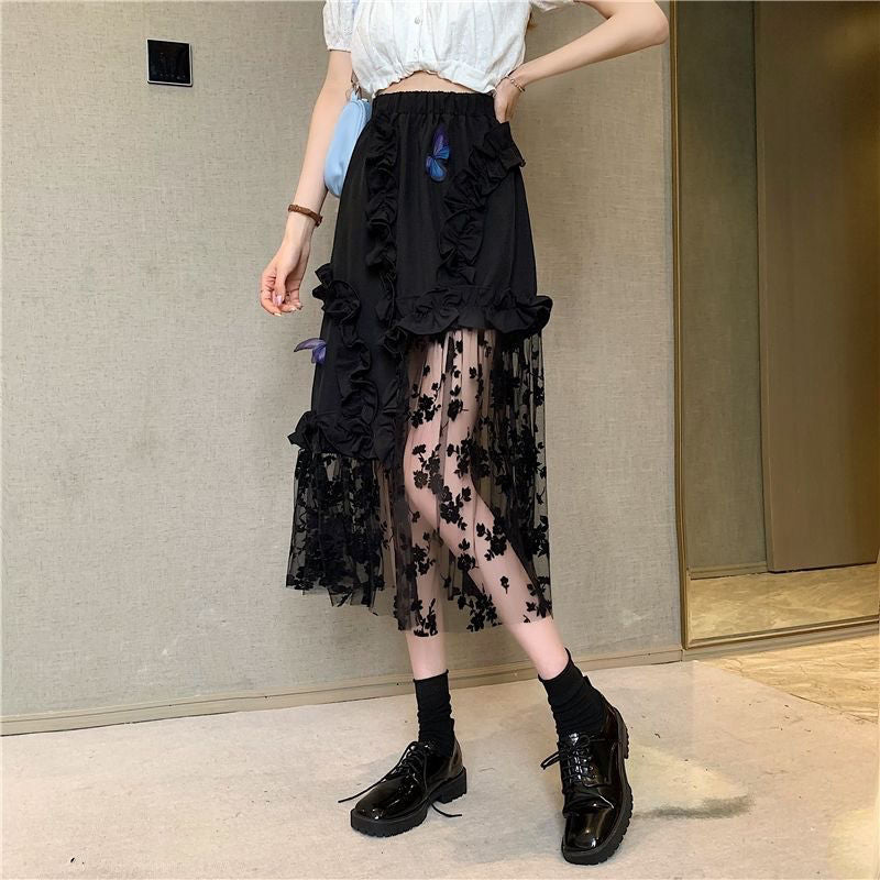 Black Lace Patchwork Skirt(Shipping 10-14 Days)