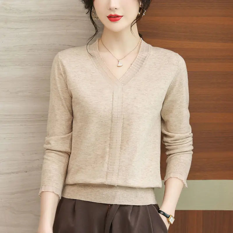 Women Ruffled Mesh Lace Patchwork Elegant Knitwears Spring Autumn Fashion V Neck Long Sleeve Pullover Knitted Tops Ropa De Mujer(Shipping 10-14 Days)