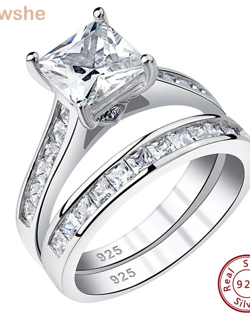 Load image into Gallery viewer, Newshe 2 Pieces Classic Wedding Rings Set for Women 7*7mm Princess Cut AAAAA Zircon 925 Sterling Silver Engagement Ring Jewelry(Shipping 10-14 Days)
