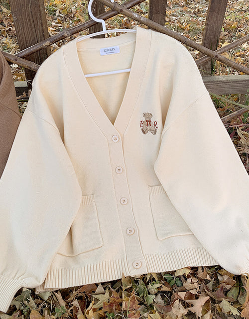 Load image into Gallery viewer, Cute Bear Embroidery Cardigan(Shipping 10-14 Days)
