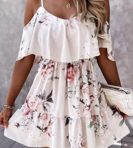 Off Shoulder Floral Mini Dress(Shipping 10-14 Days)