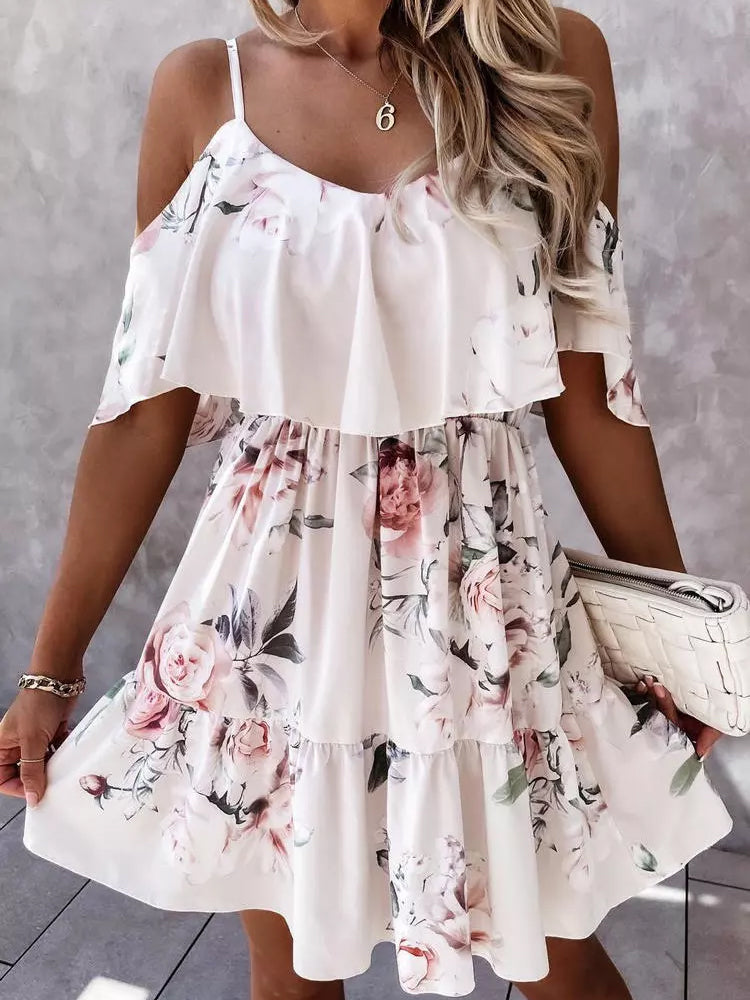 Off Shoulder Floral Mini Dress(Shipping 10-14 Days)