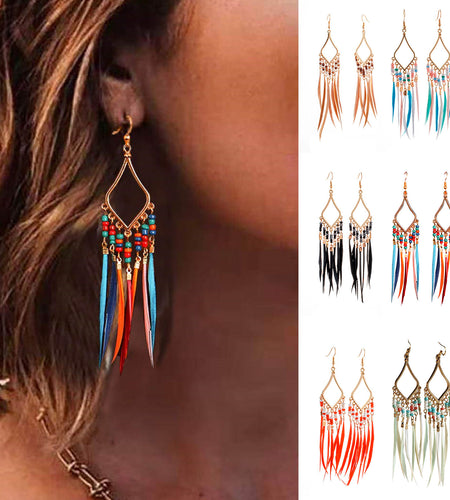 Tassels Feather Earrings(Shipping 10-14 Days)