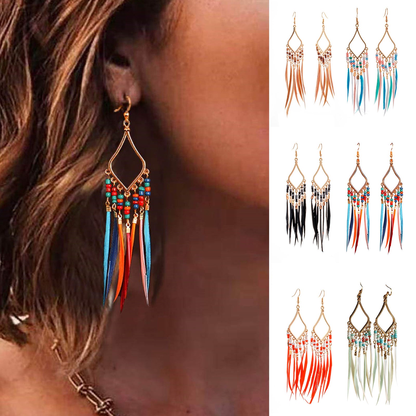 Tassels Feather Earrings(Shipping 10-14 Days)