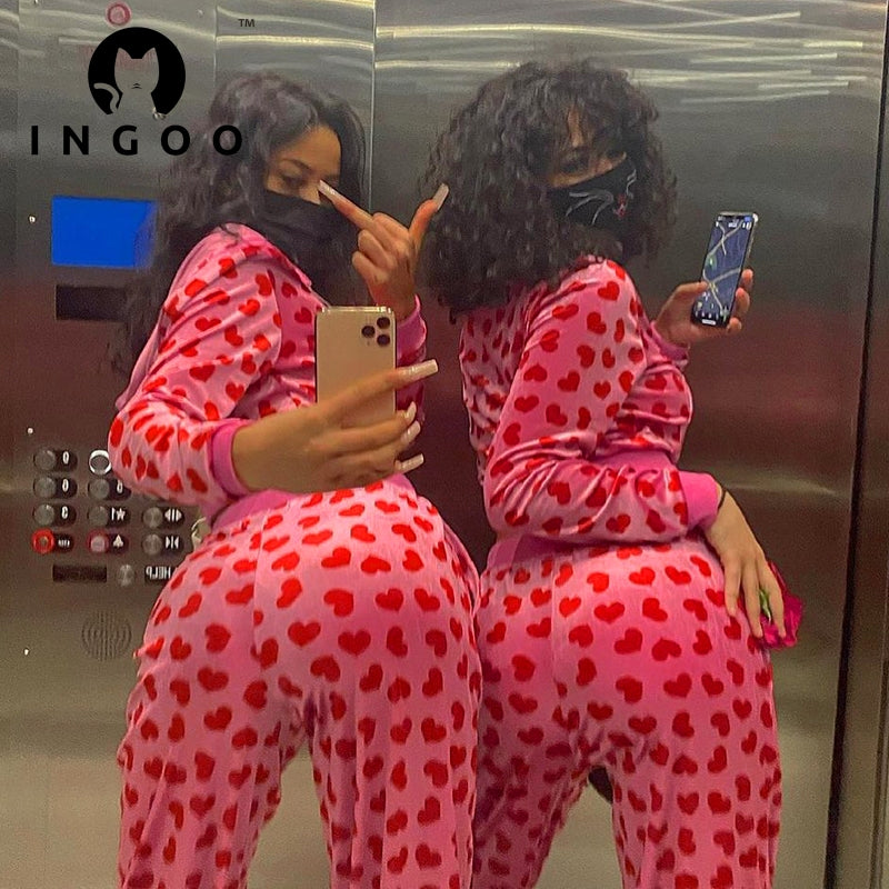 2pc Set Love Printed Hooded Cardigan(Shipping 10-14 Days)