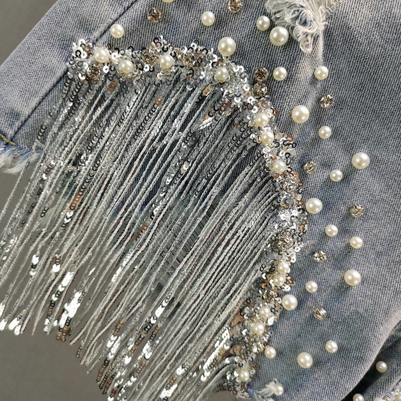 Tassel Beading Denim Short(Shipping 10-14 Days)
