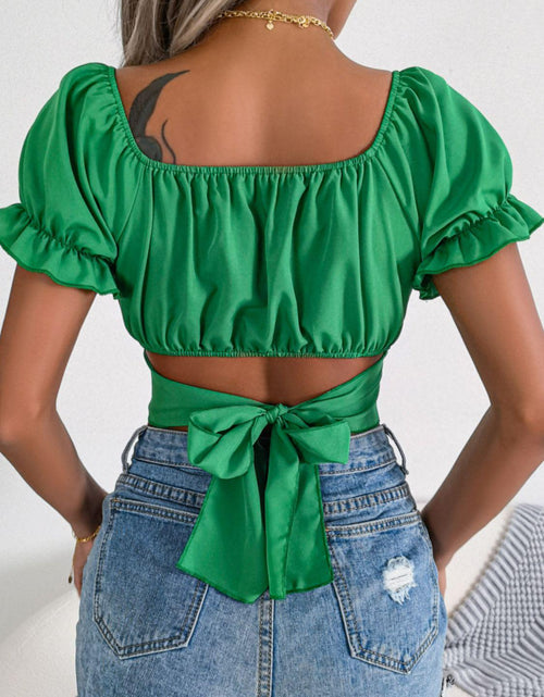 Load image into Gallery viewer, Square Neck Crisscross Flounce Sleeve Cropped Top(Shipping 10-14 Days)

