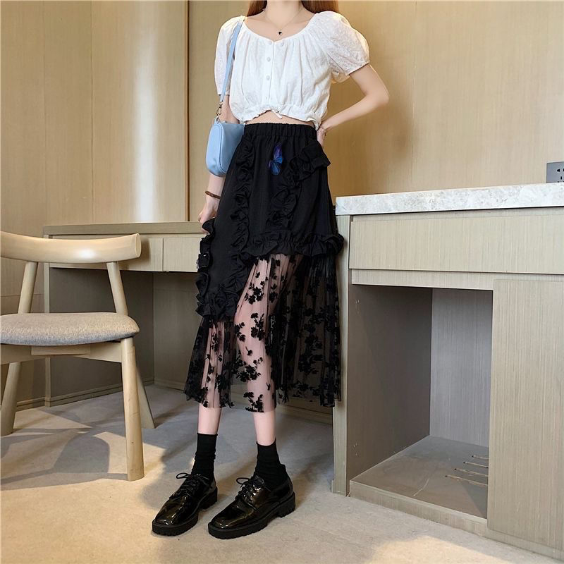 Black Lace Patchwork Skirt(Shipping 10-14 Days)