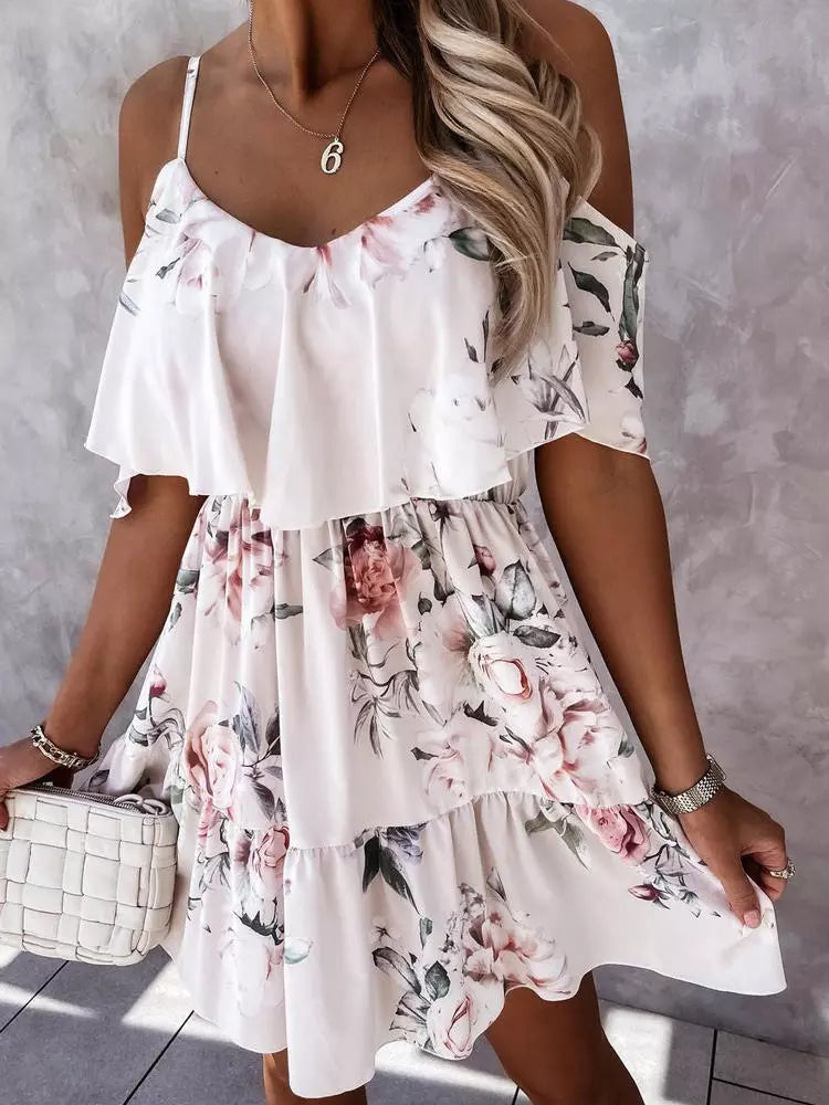 Off Shoulder Floral Mini Dress(Shipping 10-14 Days)