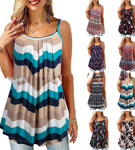 Women's Printed Pleated Wide Hem Loose Camisole(Shipping 10-14 Days)