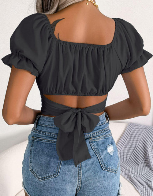 Load image into Gallery viewer, Square Neck Crisscross Flounce Sleeve Cropped Top(Shipping 10-14 Days)
