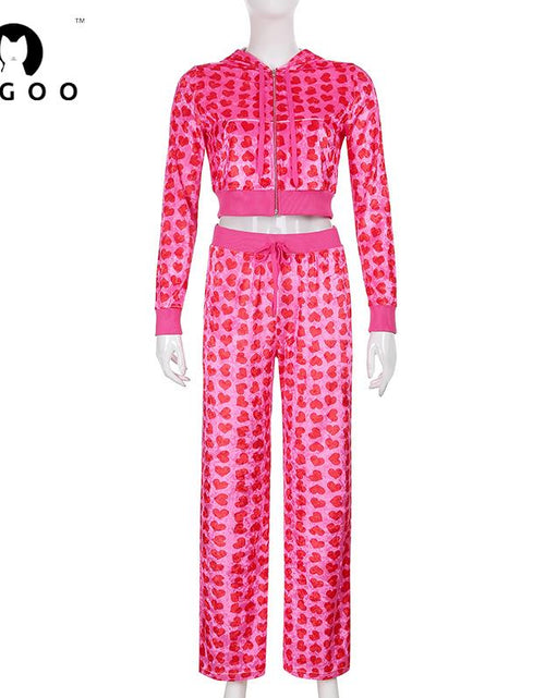 Load image into Gallery viewer, 2pc Set Love Printed Hooded Cardigan(Shipping 10-14 Days)
