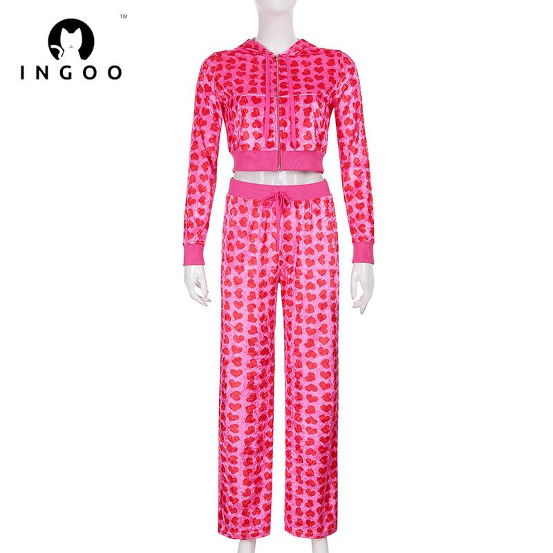 2pc Set Love Printed Hooded Cardigan(Shipping 10-14 Days)