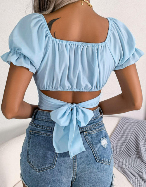 Load image into Gallery viewer, Square Neck Crisscross Flounce Sleeve Cropped Top(Shipping 10-14 Days)
