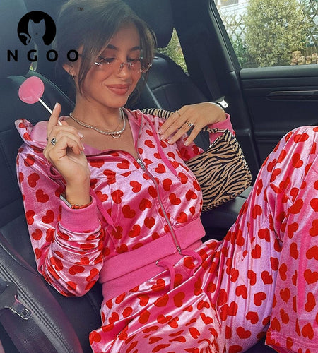 2pc Set Love Printed Hooded Cardigan(Shipping 10-14 Days)