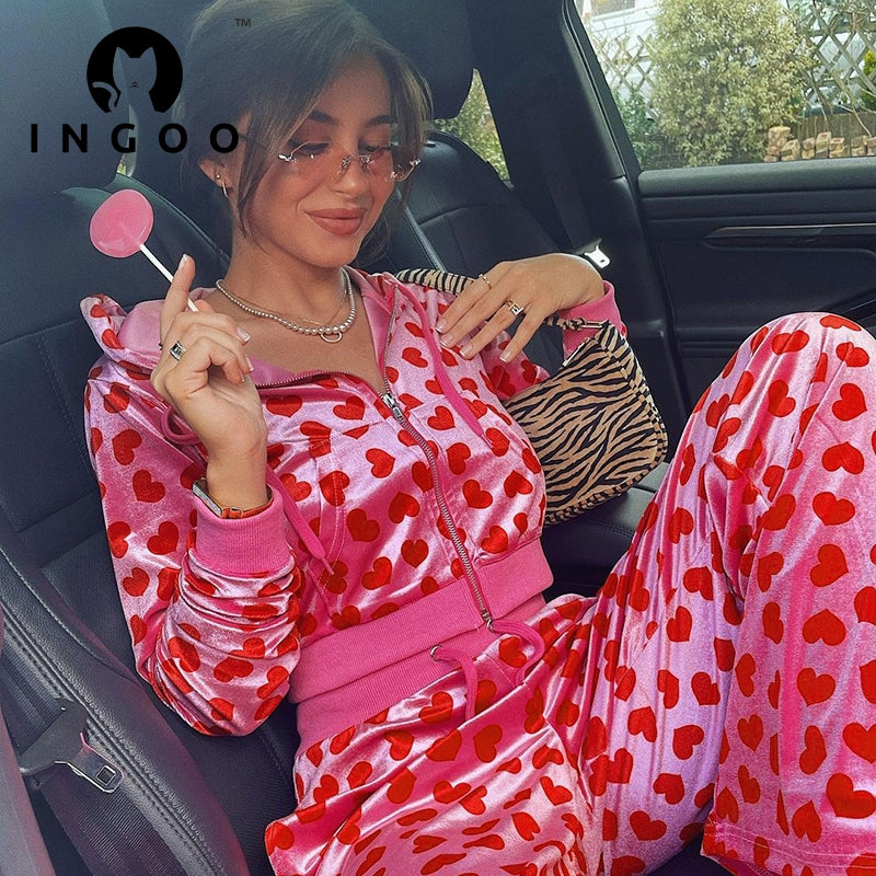 2pc Set Love Printed Hooded Cardigan(Shipping 10-14 Days)