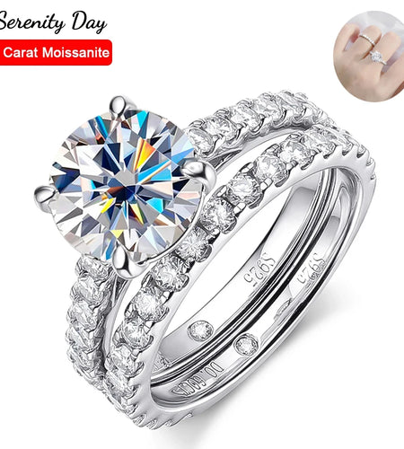 Serenty Day Four Claw D Color 9mm 3 Carat Full Moissanite Row Rings Set For Women S925 Sterling Silver Band Plated 18K (Shipping 10-14 Days)