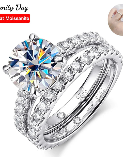 Load image into Gallery viewer, Serenty Day Four Claw D Color 9mm 3 Carat Full Moissanite Row Rings Set For Women S925 Sterling Silver Band Plated 18K (Shipping 10-14 Days)
