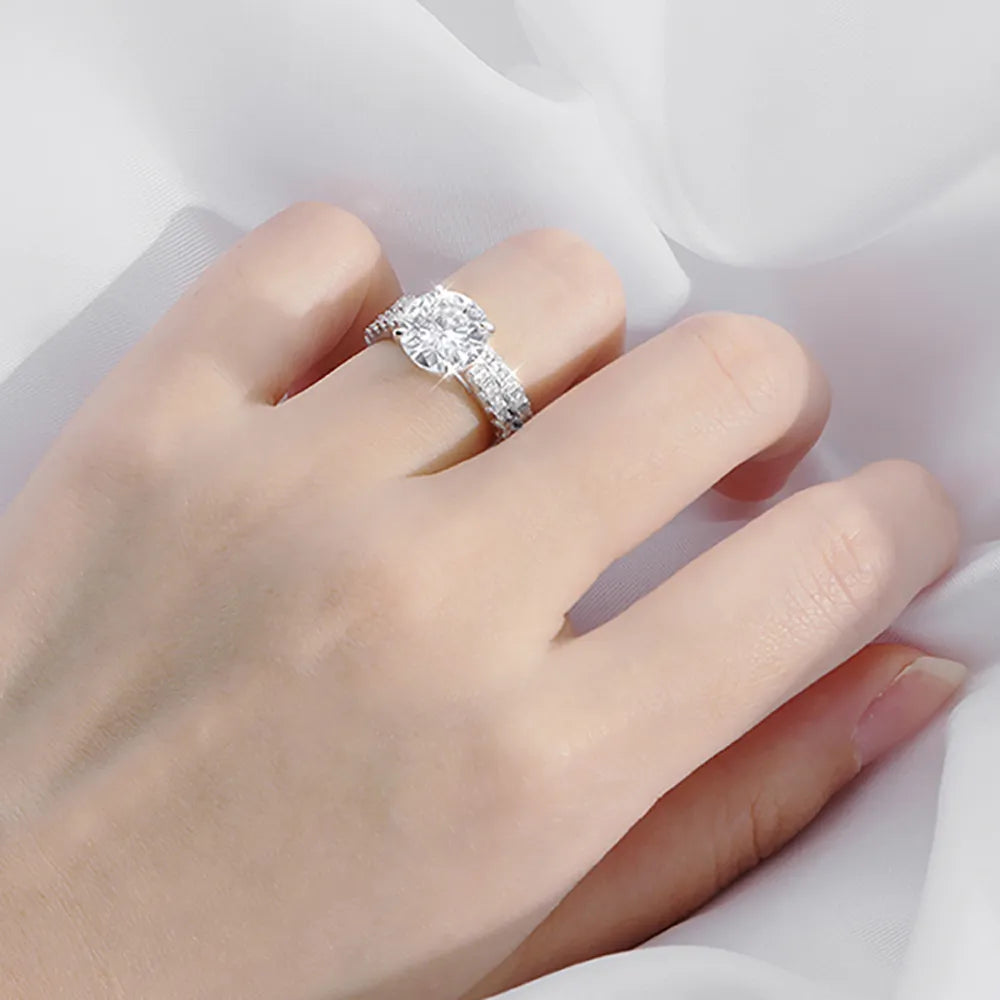 Serenty Day Four Claw D Color 9mm 3 Carat Full Moissanite Row Rings Set For Women S925 Sterling Silver Band Plated 18K (Shipping 10-14 Days)