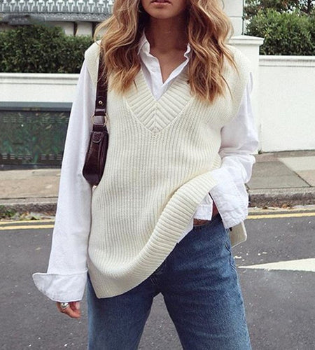 V-neck Knitted Sleeveless Vest(Shipping 10-14 Days)
