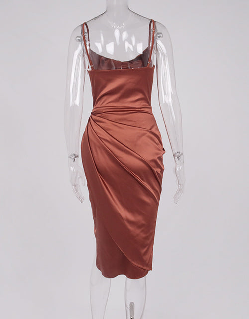 Load image into Gallery viewer, Midi Satin Dress Split Adjustable Strap(Shipping 10-14 Days)
