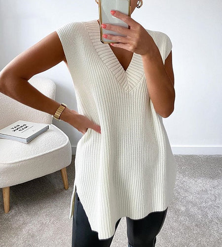 V-neck Knitted Sleeveless Vest(Shipping 10-14 Days)