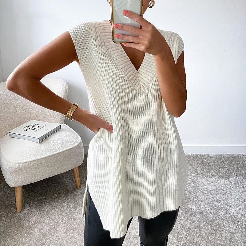 V-neck Knitted Sleeveless Vest(Shipping 10-14 Days)