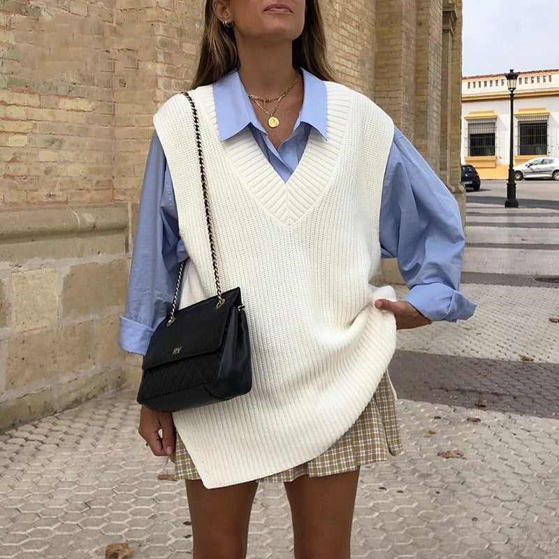 V-neck Knitted Sleeveless Vest(Shipping 10-14 Days)