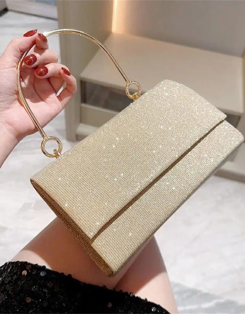 Load image into Gallery viewer, Gold Bright Silk Evening Bag Women Elegant Fashion Banquet Clutch Chain Shoulder Bags Luxury Purse Female Wedding Party Handbag(Shipping 10-14 Days)
