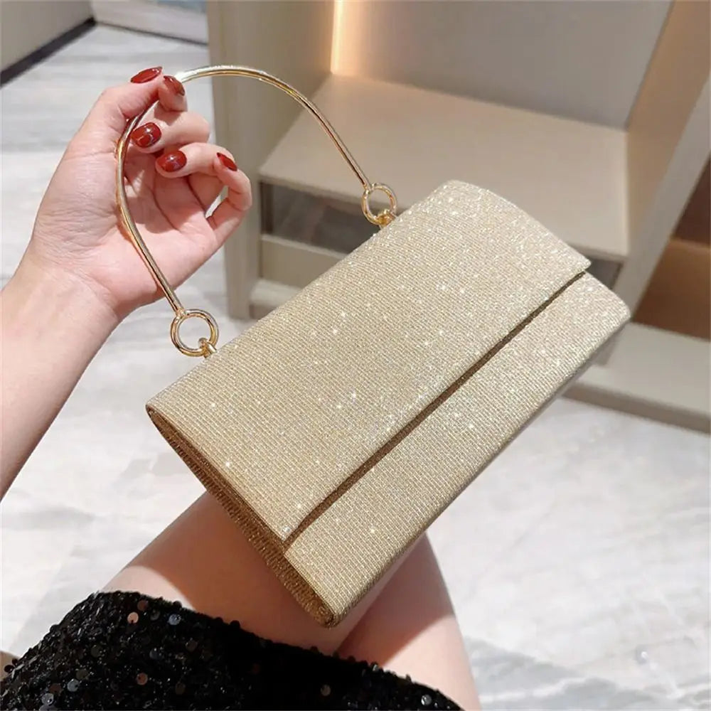 Gold Bright Silk Evening Bag Women Elegant Fashion Banquet Clutch Chain Shoulder Bags Luxury Purse Female Wedding Party Handbag(Shipping 10-14 Days)