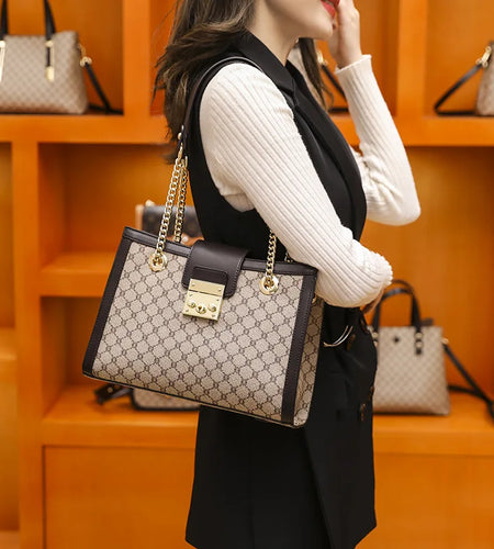 2024 new leather women's bag designer brand senior light luxury atmosphere large capacity hand bill of lading shoulder bag (Shipping 10-14 Days)
