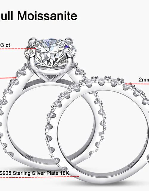 Load image into Gallery viewer, Serenty Day Four Claw D Color 9mm 3 Carat Full Moissanite Row Rings Set For Women S925 Sterling Silver Band Plated 18K (Shipping 10-14 Days)
