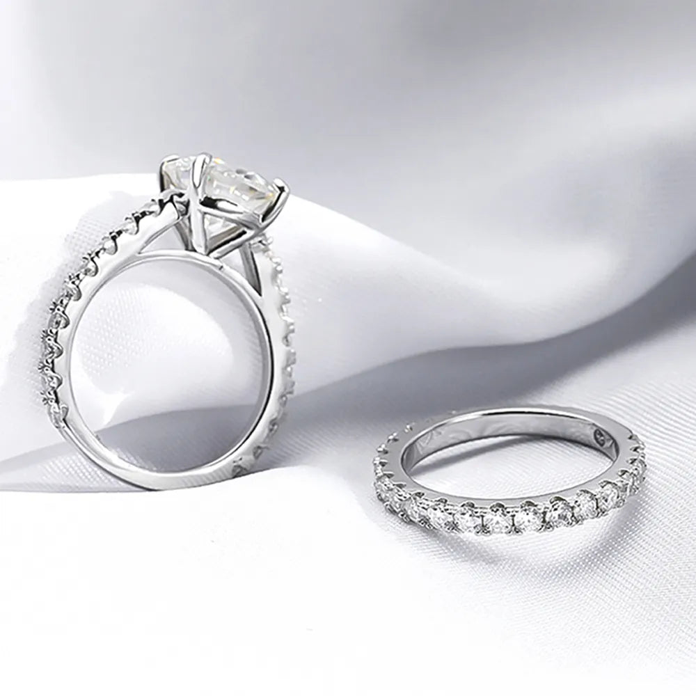 Serenty Day Four Claw D Color 9mm 3 Carat Full Moissanite Row Rings Set For Women S925 Sterling Silver Band Plated 18K (Shipping 10-14 Days)