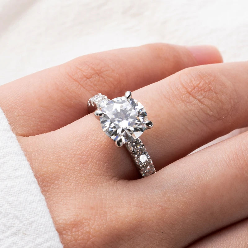 HTOTOH 3.5 Carat Moissanite Diamond Engagement Ring S925 Silver Round Wedding Ring Fine Jewelry (Shipping 10-14 Days)