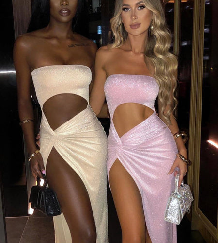 Mozision Sexy Strapless High Split Maxi Dress(Shipping 10-14 Days)