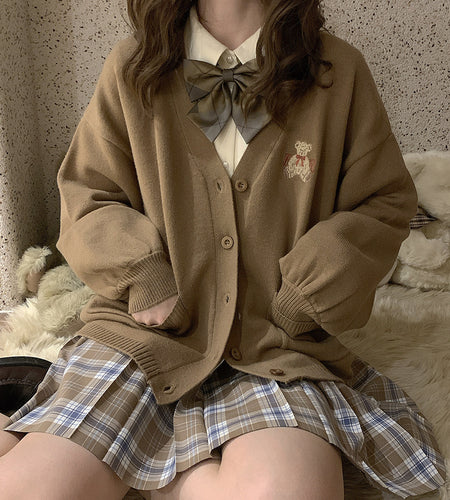 Cute Bear Embroidery Cardigan(Shipping 10-14 Days)