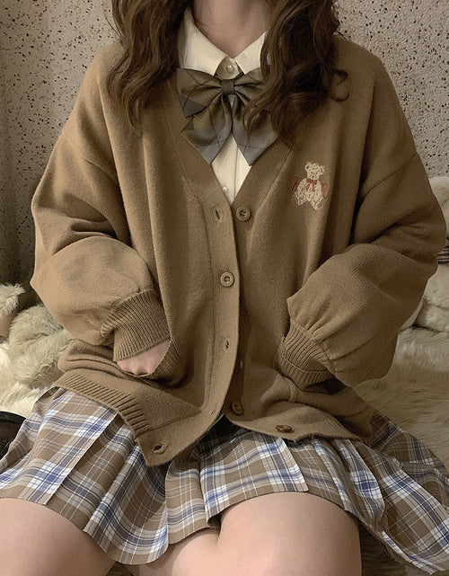 Load image into Gallery viewer, Cute Bear Embroidery Cardigan(Shipping 10-14 Days)
