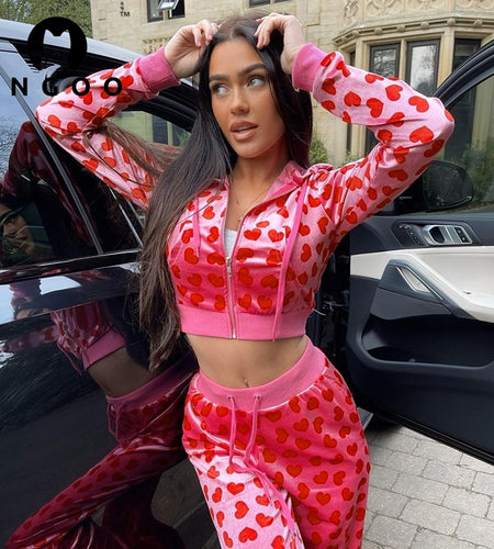 2pc Set Love Printed Hooded Cardigan(Shipping 10-14 Days)